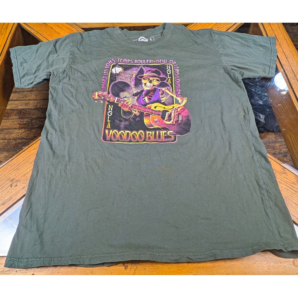 The Duck Company Men's L Green Voodoo Blues Graphic Crew Neck Cotton T-Shirt